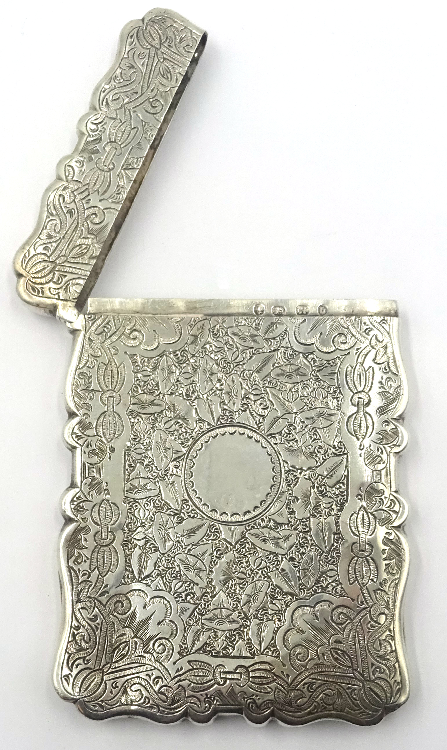 Victorian silver card case all-over engraved decoration, makers mark R. - Image 2 of 3