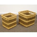 Pair of graduated square English wicker baskets,
