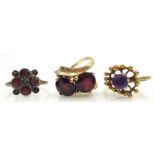 9ct gold two stone garnet ring hallmarked, garnet ring stamped GOLD,