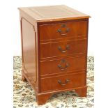 Reproduction yew wood two drawer filing cabinet, with leather inset top, on bracket feet, W49cm,