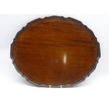 19th century mahogany oval serving tray with piecrust edge,