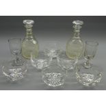Pair 19th century glass decanters with hobnail cut decoration,