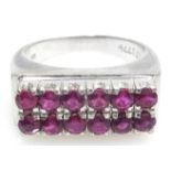 White gold double row ruby ring stamped 18k Condition Report & Further Details