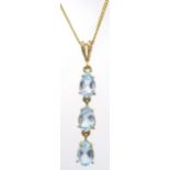 Gold three stone Topaz pendant necklace hallmarked 9ct Condition Report & Further Details