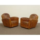 Pair Art Deco period club armchairs, curved arms and backs,