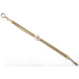 Victorian 9ct rose gold watch chain, stylised triple link with enamelled slider 26cm approx 21.