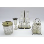 Plated two division decanter stand fitted with two glass decanters,