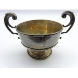 Silver 2 handled trophy on a pedestal foot 14cm diam. Birmingham 1908 11.