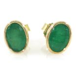 Pair of 9ct gold oval emerald stud ear-rings Condition Report & Further Details
