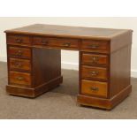 Late 19th century walnut twin pedestal desk, rectangular moulded top with leather inset,