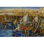 Clarence E Blackburn (British 1914-1985): Fishing Boats in Bridlington Harbour,
