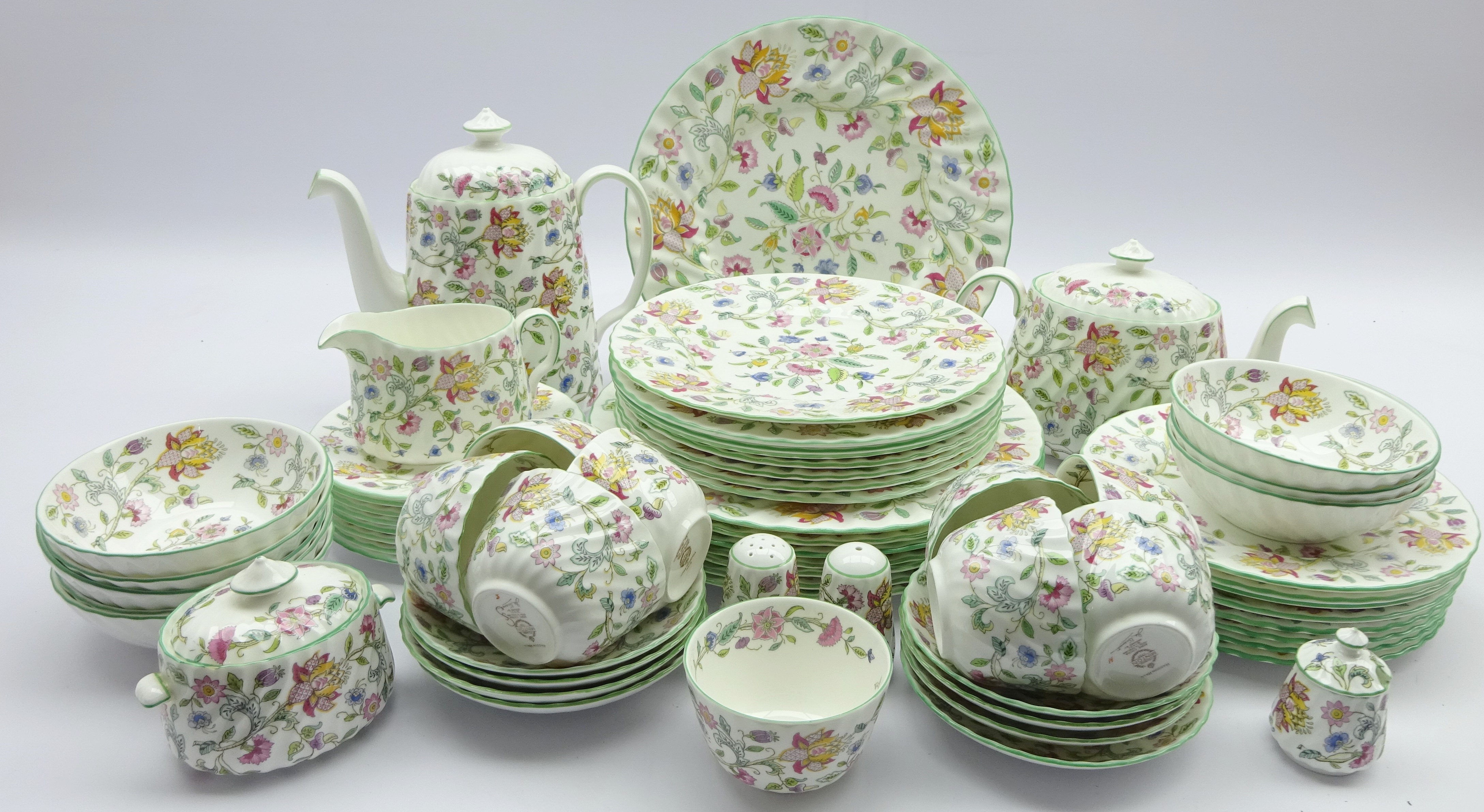 Minton 'Haddon Hall' dinner and tea service, for eight persons including plates in various sizes,