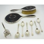 Tortoise shell and silver backed brush & hand mirror,
