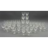 Suite of Stuart 'Glencoe' pattern glass comprising fourteen claret glasses, six white wine,