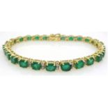 18ct gold oval emerald and diamond bracelet stamped 750 Condition Report & Further