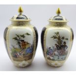 Pair late 19th century Dresden porcelain vases and covers, by Helena Wolfsohn,