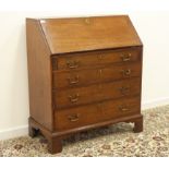 18th century oak fall front bureau, interior fitted with small drawers and cupboard,