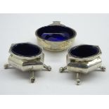 Small silver quaiche with blue glass liner Edinburgh 1930, maker Hamilton and Inches,