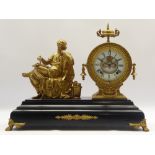 Early 20th century gilt metal figural mantel clock, circular dial with brocot open escapement,