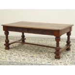 19th century walnut table, rectangular moulded top with carved detail,