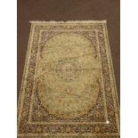 Persian Kashan style pattern rug/wall hanging, green ground with medallion design,