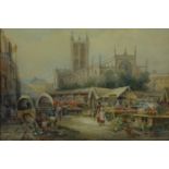 M Catton student of Frederick William Booty (British 1840-1924): Holy Trinity Church and the Market