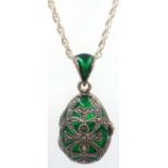 Plique a jour and marcasite silver pendant necklace,