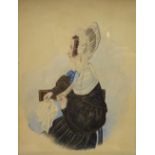 English School (19th century): Profile of Lady in a Black Dress, watercolour unsigned c1830,