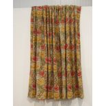 Pair of Morris & Co, Sanderson 'Chrysanthemum' fabric curtains, pleated with thermal lining (W146cm,