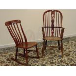 19th century elm and ash Windsor armchair, double hoop, stick and pierced splat back,