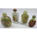 Green jadeite snuff bottle with red overlaid decoration,