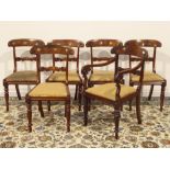 Set six William IV dining chairs, figured cresting rails with scroll detail,