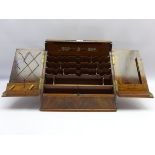 Victorian figured walnut stationary casket with divided doors revealing fitted interior with