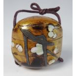 Mid 18th Century Japanese two case gold lacquer Inro with mother of pearl decoration 5cm high -