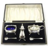 Silver condiment set, by Adie Bros Birmingham 1946 cased approx 4.