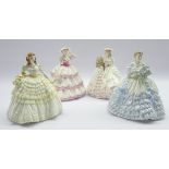 'The Four Flowers' Collection set four Coalport figures, Iris, Carnation, Rose and Lily H22cm,