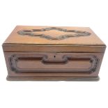 Early 20th century walnut jewellery box, lozenge shaped carved top and carved sides,