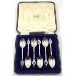 Set of six Duke of Wellington Regiment silver & enamel spoons Birmingham 1935 Condition