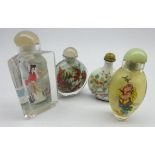 Glass snuff bottle with figure decoration and three others Condition Report & Further