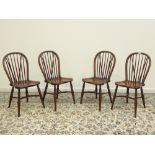 Set four 20th century elm and ash dining chairs, stick and hoop backs,