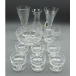 Collection of cut table glass including Stuart crystal bowl 23cm diam,