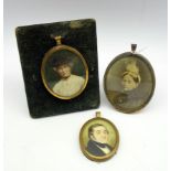 Miniature oval head and shoulders portrait of a lady on ivory, H6cm,