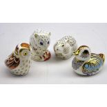 Four Royal Crown Derby Collectors Guild paperweights, 'Owlet', 'Duckling',