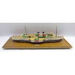 Scale model of the paddle steamer 'Waverley' 76cm long on a wooden base.