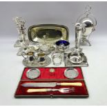 Victorian James Dixon silver-plated egg coddler, pair white metal embossed pin dishes, entree dish,