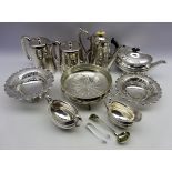 Walker & Hall silver-plated coffee and teapot, three piece silver-plated tea set by Reid & Sons,