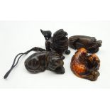 Carved wooden netsuke in the form of a fish and three others (4) Condition Report &