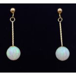 Pair of 9ct gold opal pendant ear-rings stamped 375 Condition Report & Further Details