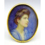 Early 20th century oval head and shoulders miniature portrait on ivory of a lady,