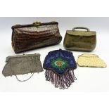 Early 20th century Huntley & Palmers tin plate biscuit tin in the form of a snakes skin handbag,